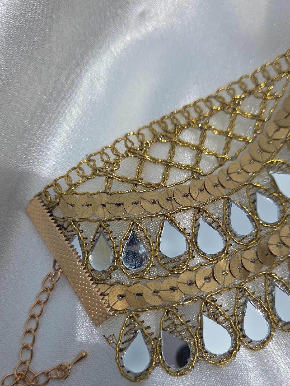 New Handmade Mirror Embroidered Floral Choker Gold Storm Choker - Picture 8 of 10